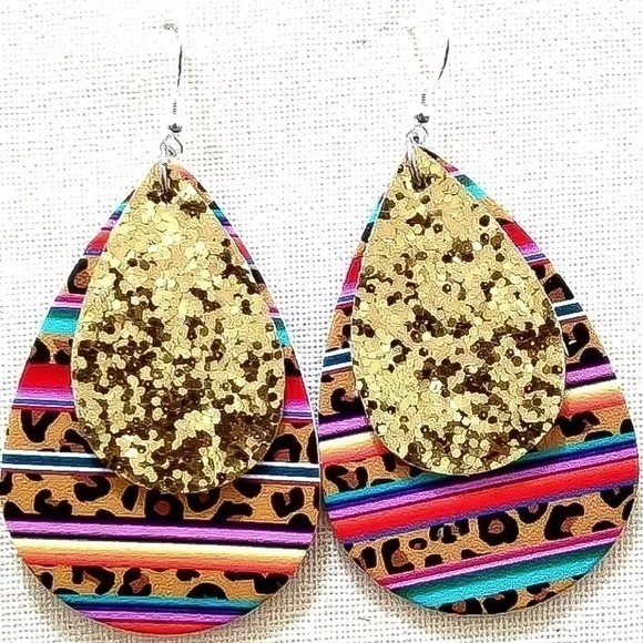 Glitter Animal Print Teardrop Earrings - Picture 1 of 2